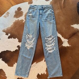New American Eagle High Rise Baggy Straight Jeans 0